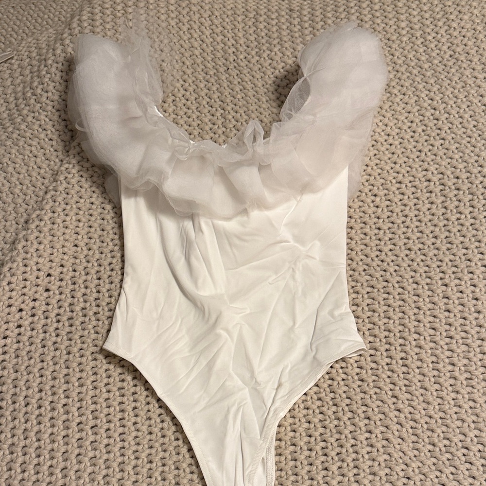 Elegant White Ruffled Bodysuit